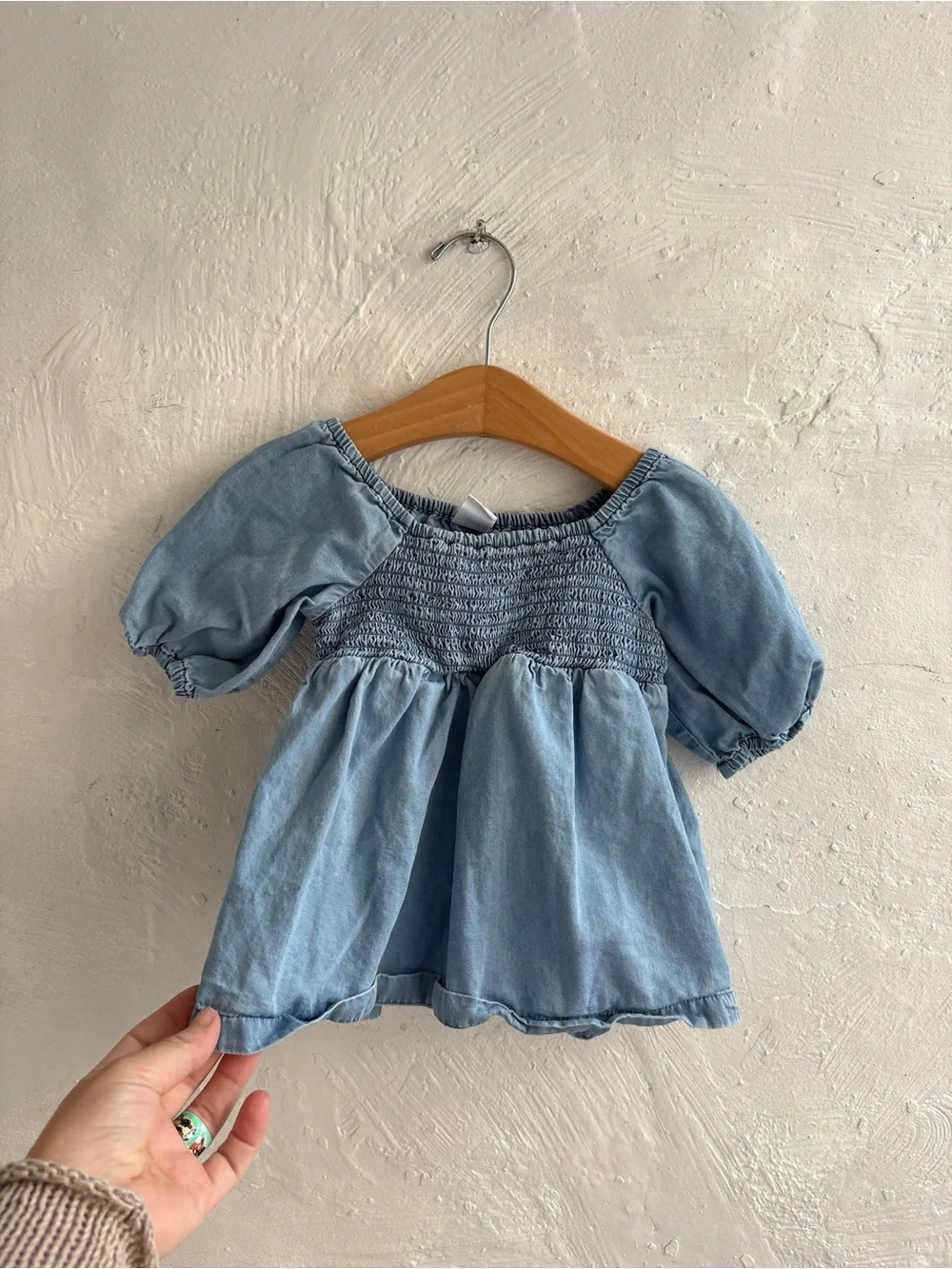 3T girls smocked denim style peplum top 100% cotton